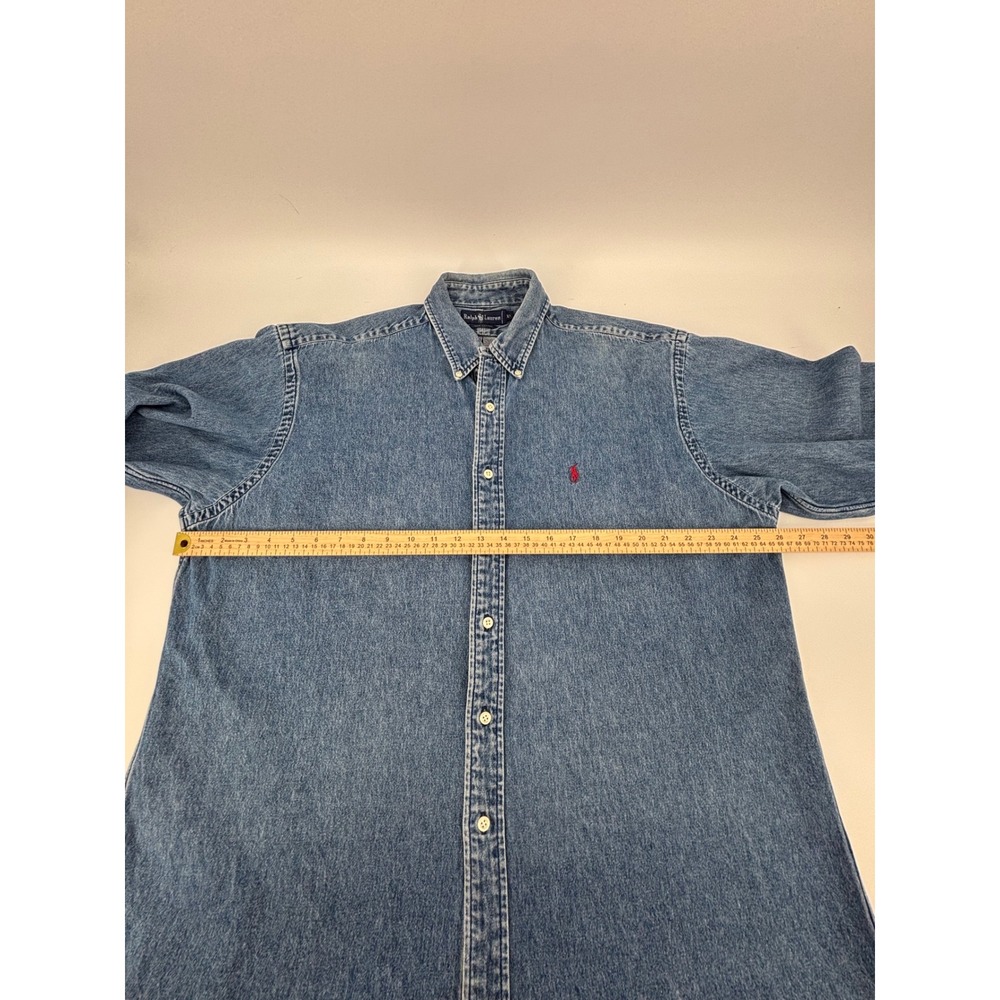 Ralph Lauren Mens XL Denim Button Down Shirt Blue Long Sleeve Red Pony Cotton - Picture 4 of 12